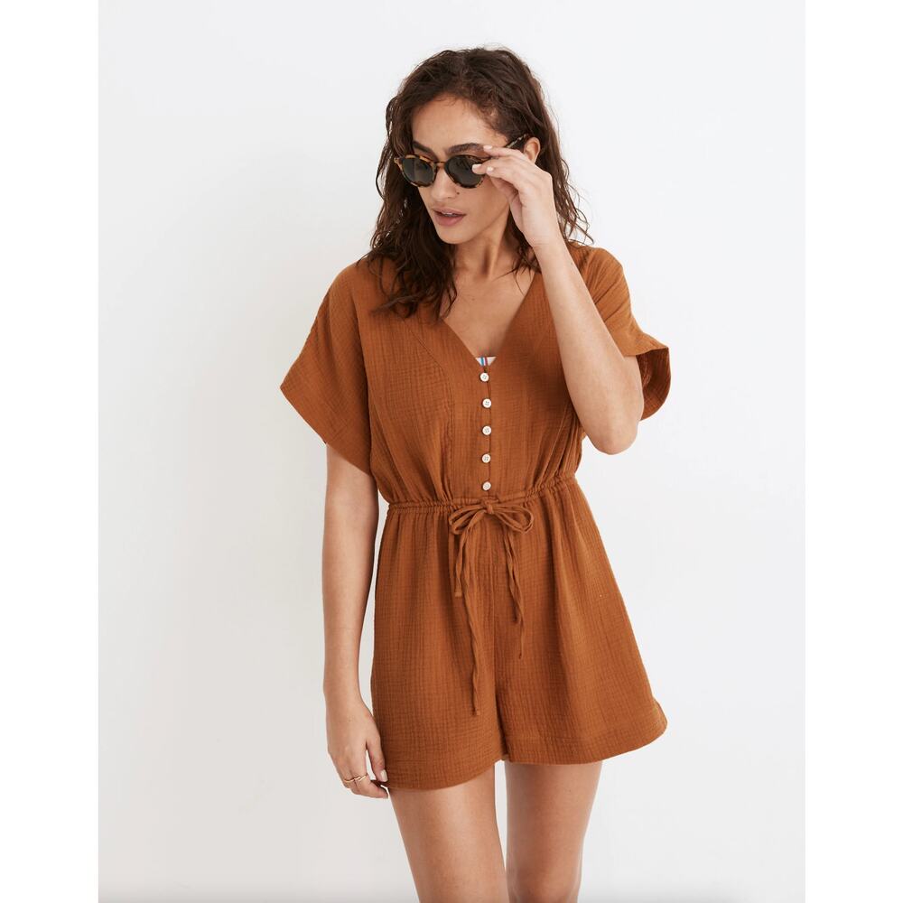 Madewell Brown Button-Front Romper